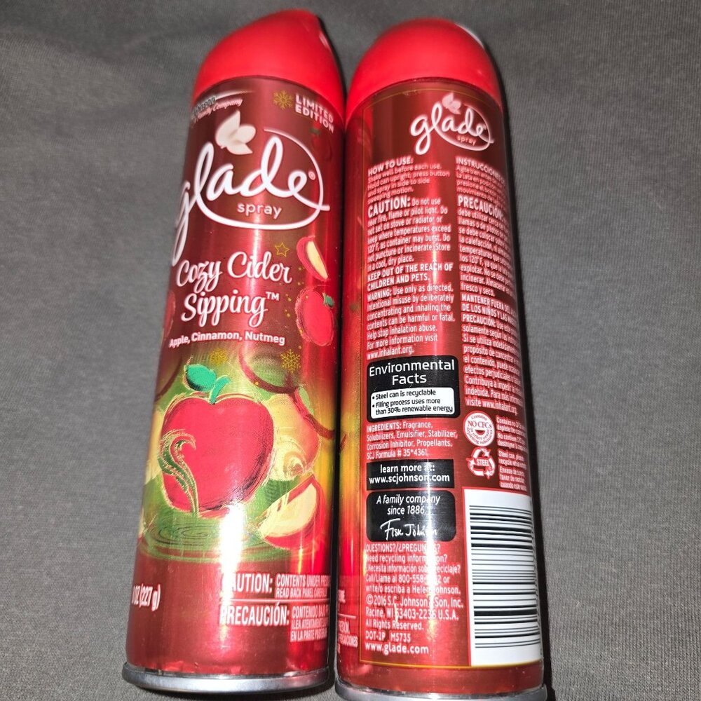 Glade Cozy Cider Sipping  2 Cans Air Freshener Spray Limited Edition HTF NEW!